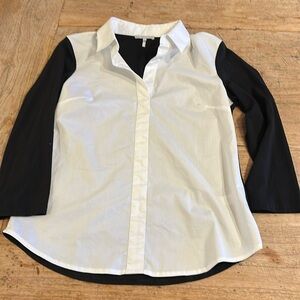 HINSON WU White & Black Mixed Media Popover Tailored Dress Shirt Size X1 (1X)